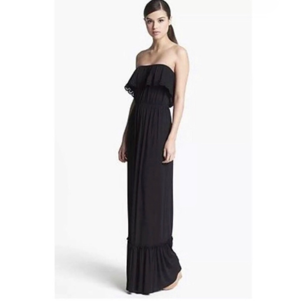 Felicity & Coco Black Off Shoulder Ruffle Maxi Dress Size Mp Euc